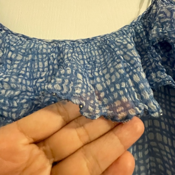 LOVE Sam MIDI Dress Light Blue Asymmetrical Ruffle Hem Semi Sheer - Picture 3 of 12